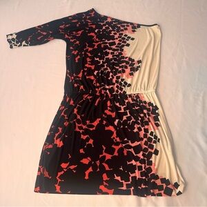 Tibi Asymmetrical Cream, Pink, Black Geometric Sheath One Shoulder Dress Small